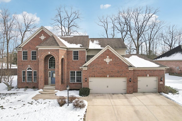 front facade with a garage