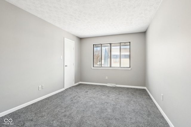 spare room with a textured ceiling and carpet flooring