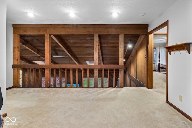 misc room featuring light carpet and a textured ceiling