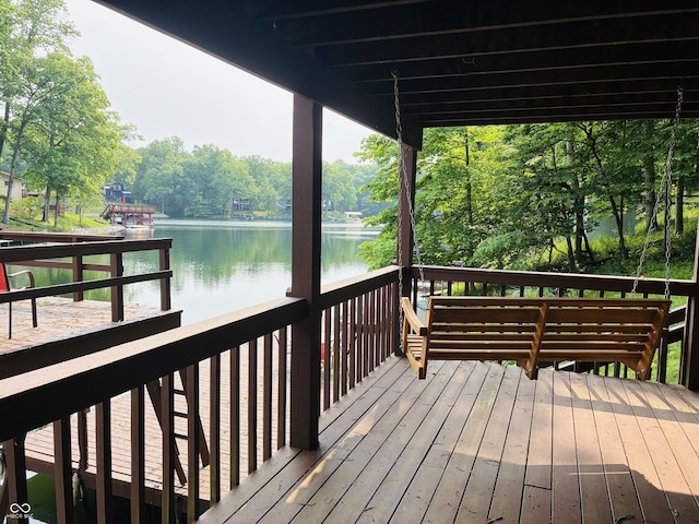 7018 Drum Dr, Nineveh, IN 46164 - wooden terrace with a water view and view of wooded area