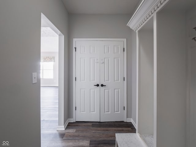 hallway featuring dark hardwood / wood-style flooring