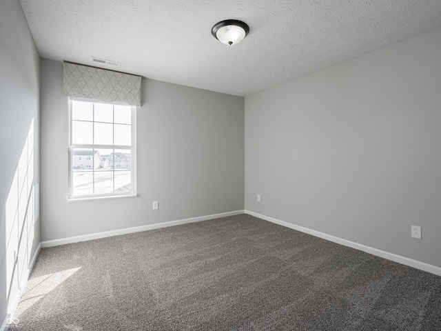 empty room with carpet flooring and a textured ceiling