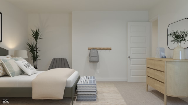 bedroom featuring light colored carpet