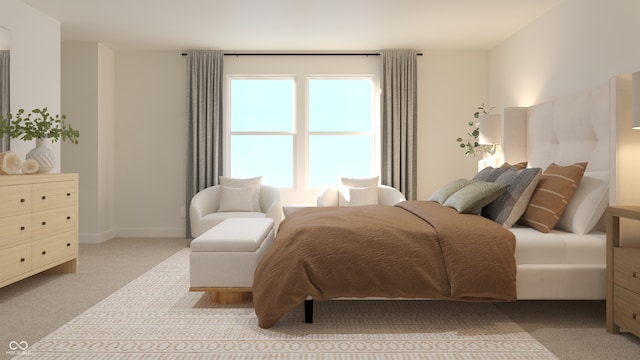 bedroom featuring light colored carpet