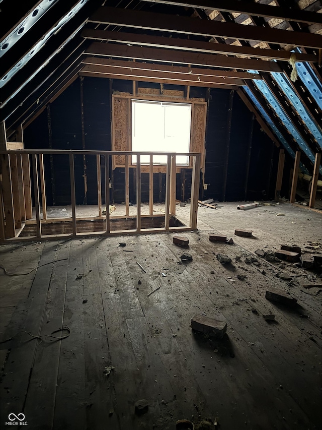 view of unfinished attic