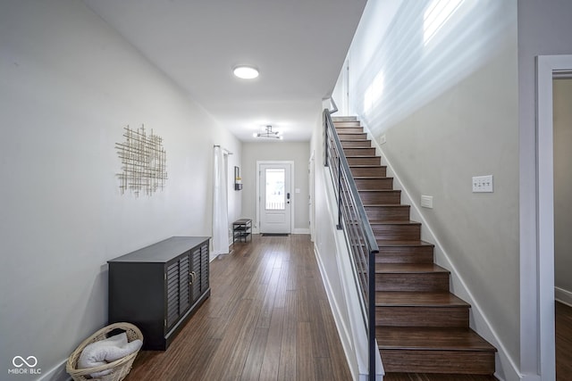 foyer with dark hardwood / wood-style flooring