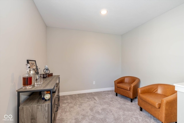 living area with light colored carpet