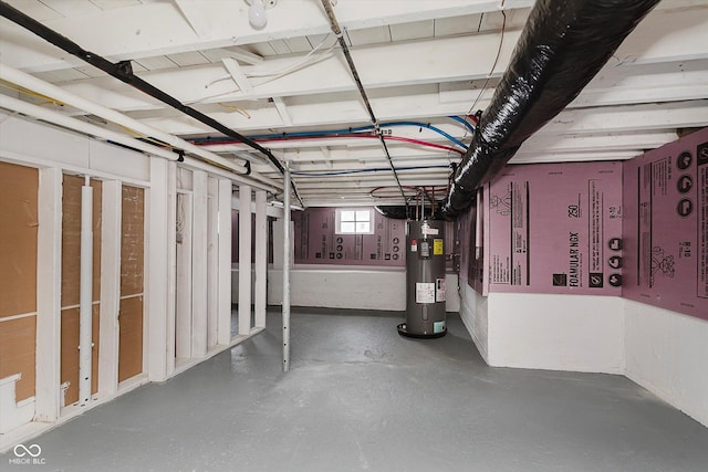 basement featuring electric water heater