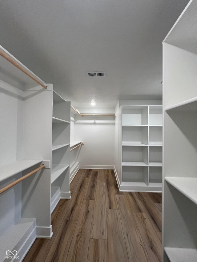 walk in closet with hardwood / wood-style flooring