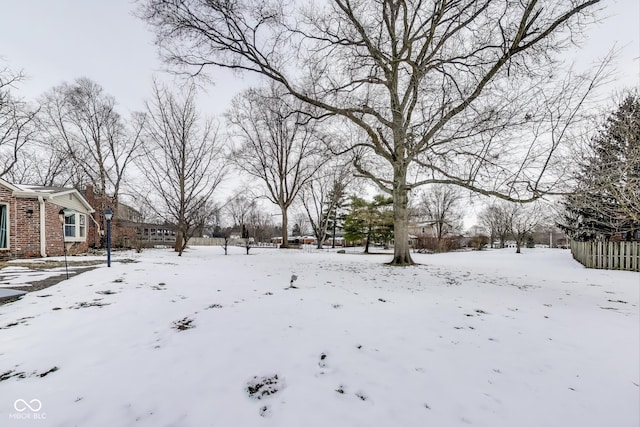 view of yard layered in snow