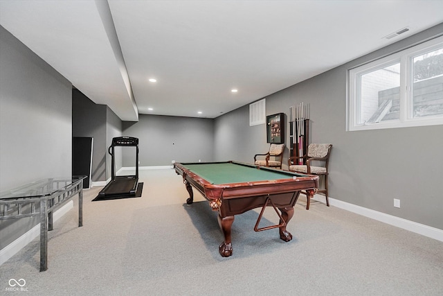 game room featuring billiards and carpet floors