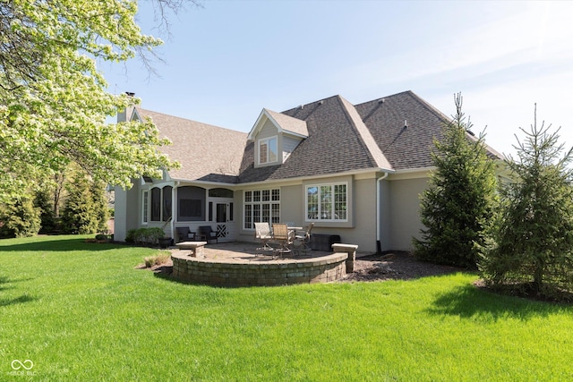 10295 Summerlin Way, Fishers, IN 46037 - rear view of property with a patio, a chimney, a lawn, and roof with shingles