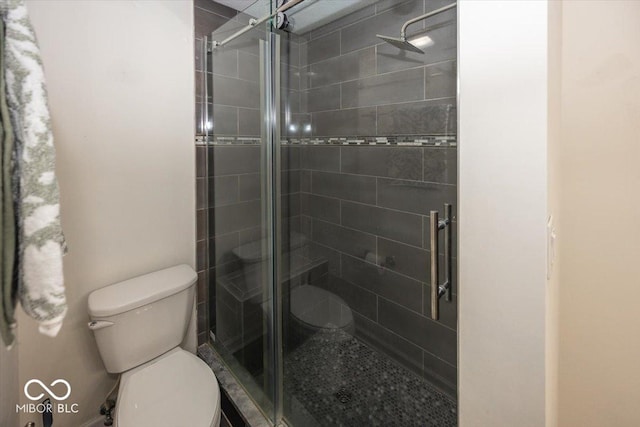 bathroom with toilet and walk in shower