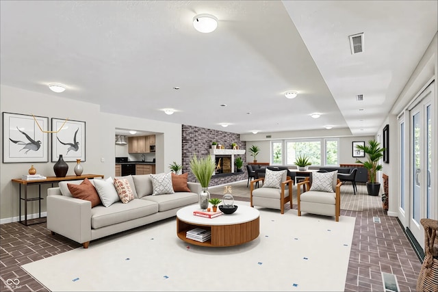8602 Frontgate Ln, Indianapolis, IN 46256 - living room featuring baseboards, plenty of natural light, and a fireplace