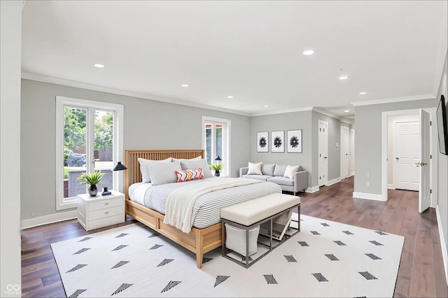 8602 Frontgate Ln, Indianapolis, IN 46256 - bedroom with ornamental molding, wood finished floors, recessed lighting, and baseboards