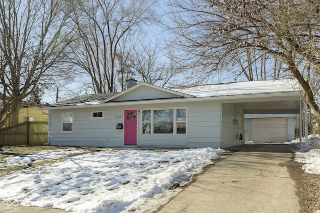 single story home with a garage