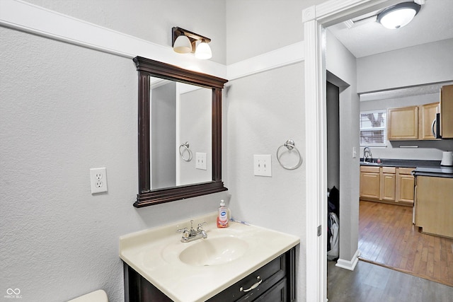 bathroom featuring vanity and wood-type flooring