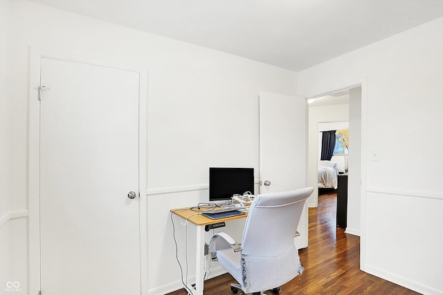 home office featuring dark wood-type flooring