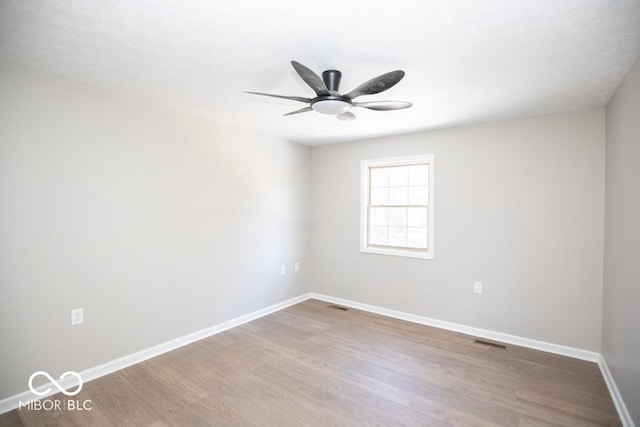 empty room featuring hardwood / wood-style flooring and ceiling fan