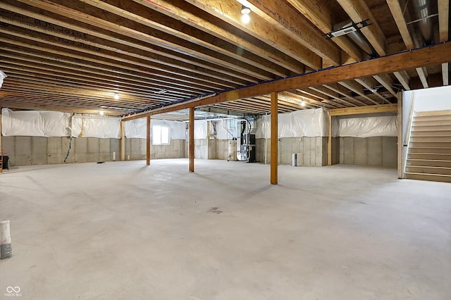 basement featuring heating unit