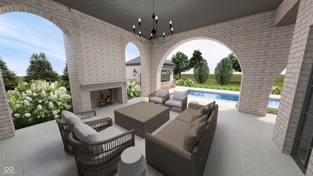 1461 Chatham Ridge Ct, Westfield, IN 46074 - view of patio featuring an outdoor living space with a fireplace and an outdoor pool