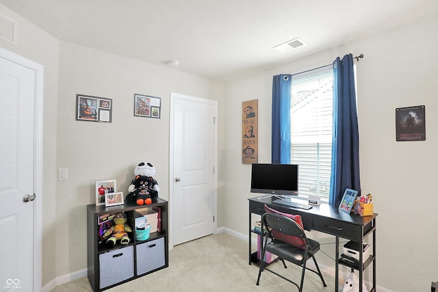 view of carpeted home office