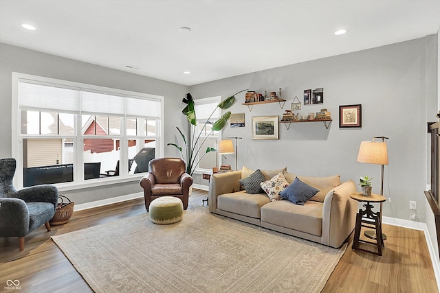 living room with hardwood / wood-style floors