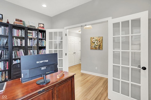 office area featuring light hardwood / wood-style flooring