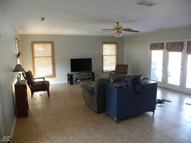 living room featuring ceiling fan