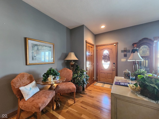 foyer entrance with light hardwood / wood-style flooring