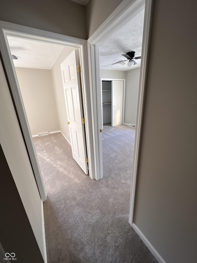 hallway with carpet flooring