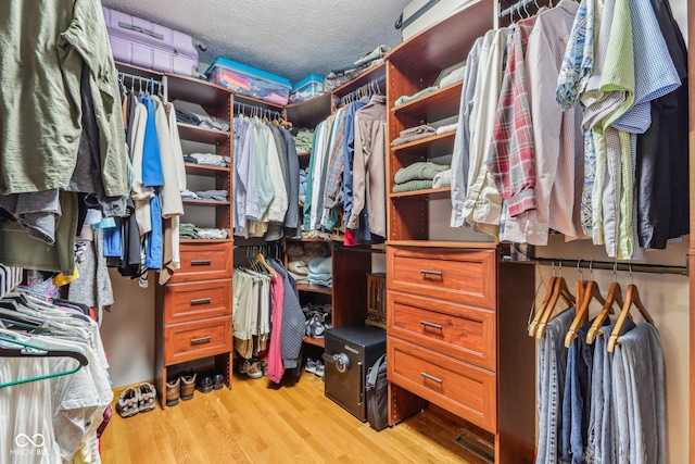 spacious closet featuring light hardwood / wood-style floors