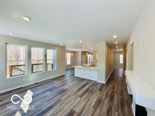 kitchen with dark hardwood / wood-style flooring, sink, and white cabinets