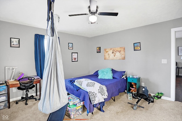 bedroom with carpet floors and ceiling fan