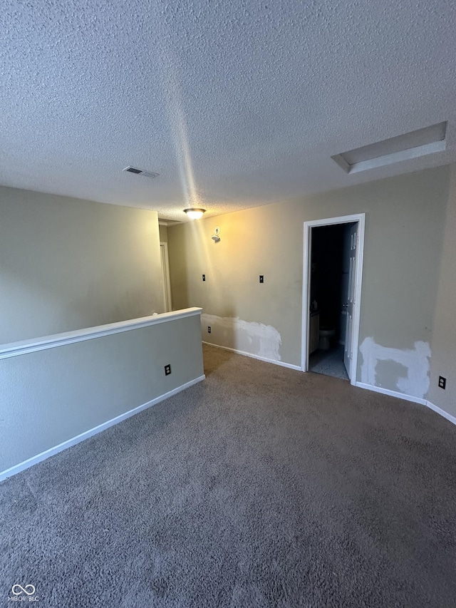 spare room with a raised ceiling, carpet floors, and a textured ceiling