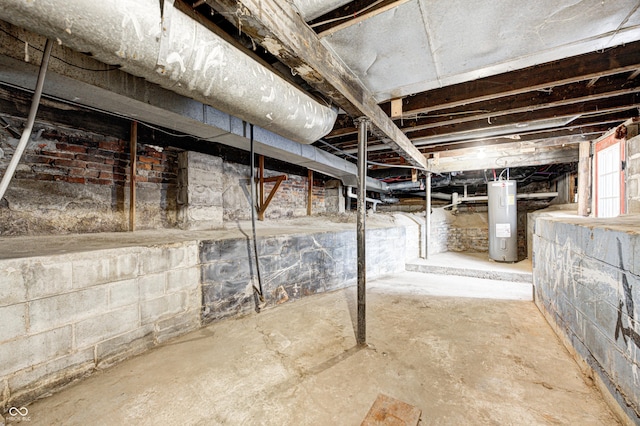 basement featuring electric water heater