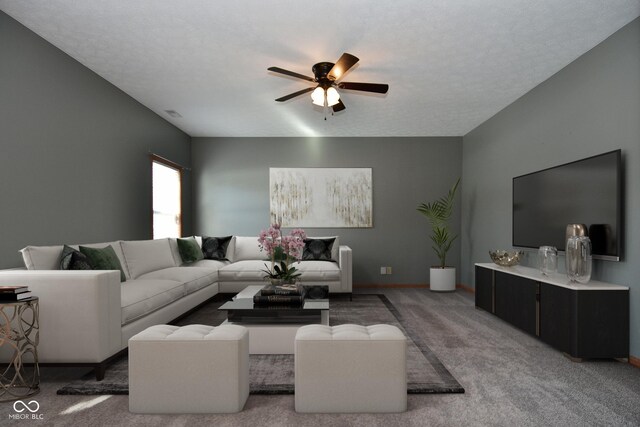 861 Stardust Ct, Franklin, IN 46131 - carpeted living room featuring baseboards and ceiling fan