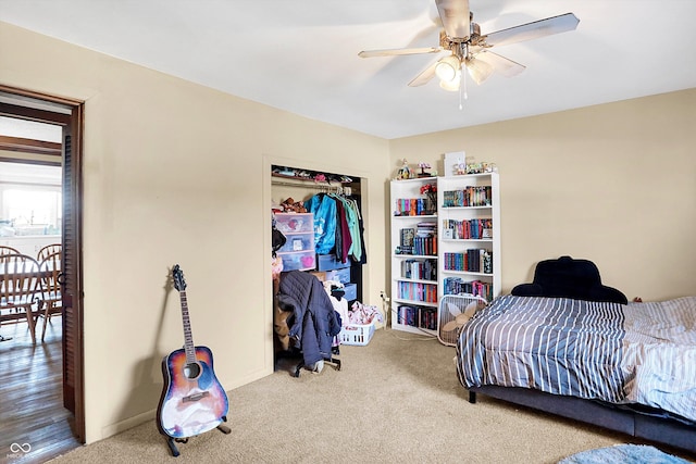 bedroom featuring carpet flooring and ceiling fan