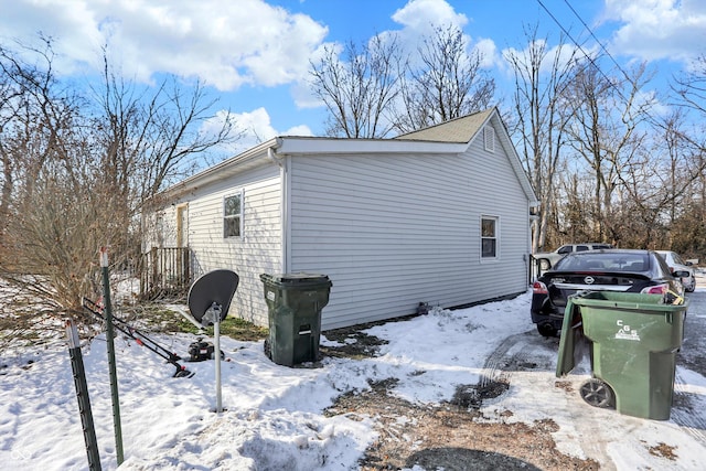 view of snow covered exterior