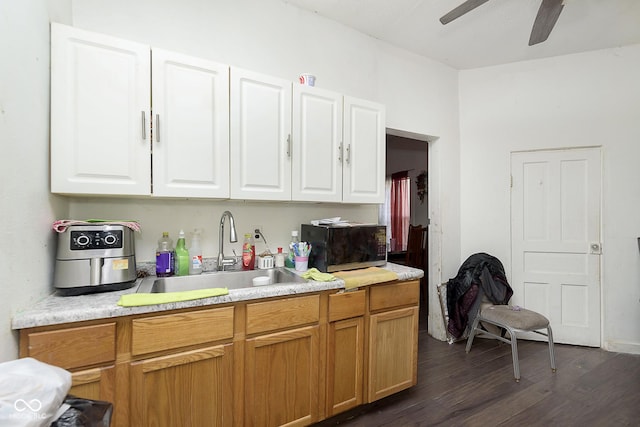 kitchen featuring sink, dark wood-type flooring, and ceiling fan