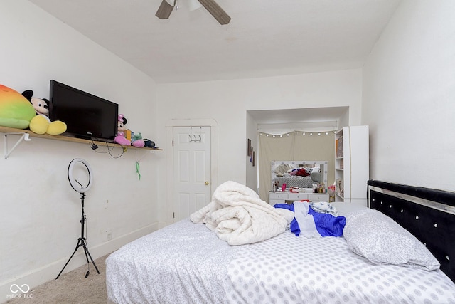 bedroom with carpet floors and ceiling fan