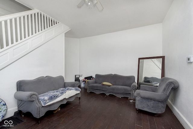 sitting room featuring ceiling fan and hardwood / wood-style floors