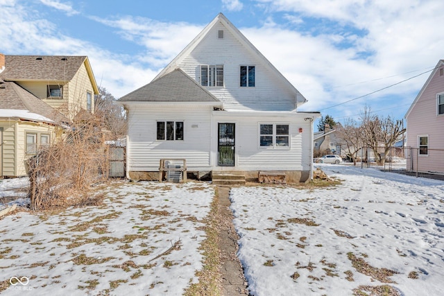 view of snow covered property