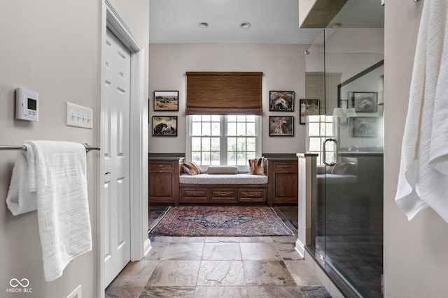 8552 E 550 S, Zionsville, IN 46077 - full bath with a stall shower and marble look tile flooring