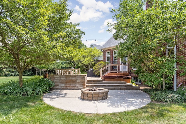 8552 E 550 S, Zionsville, IN 46077 - view of patio / terrace featuring an outdoor fire pit and a wooden deck
