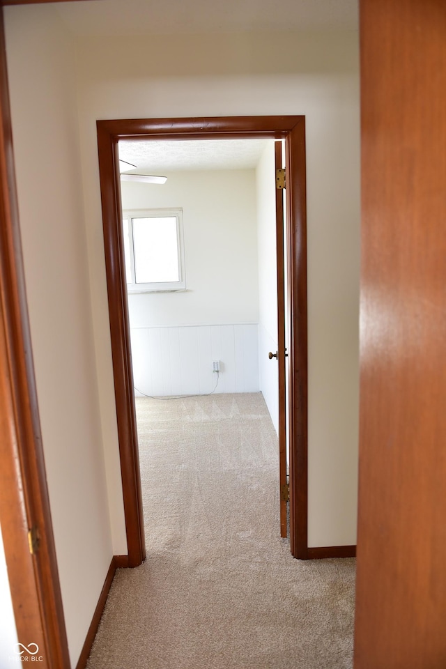 corridor with light colored carpet