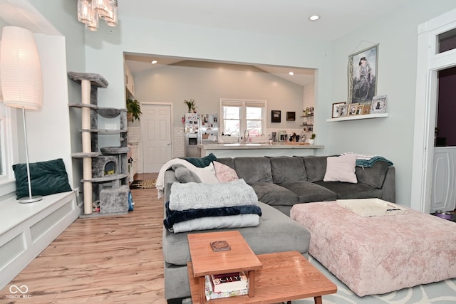 1719 Fletcher Ave, Indianapolis, IN 46203 - living room featuring light hardwood / wood-style flooring and vaulted ceiling