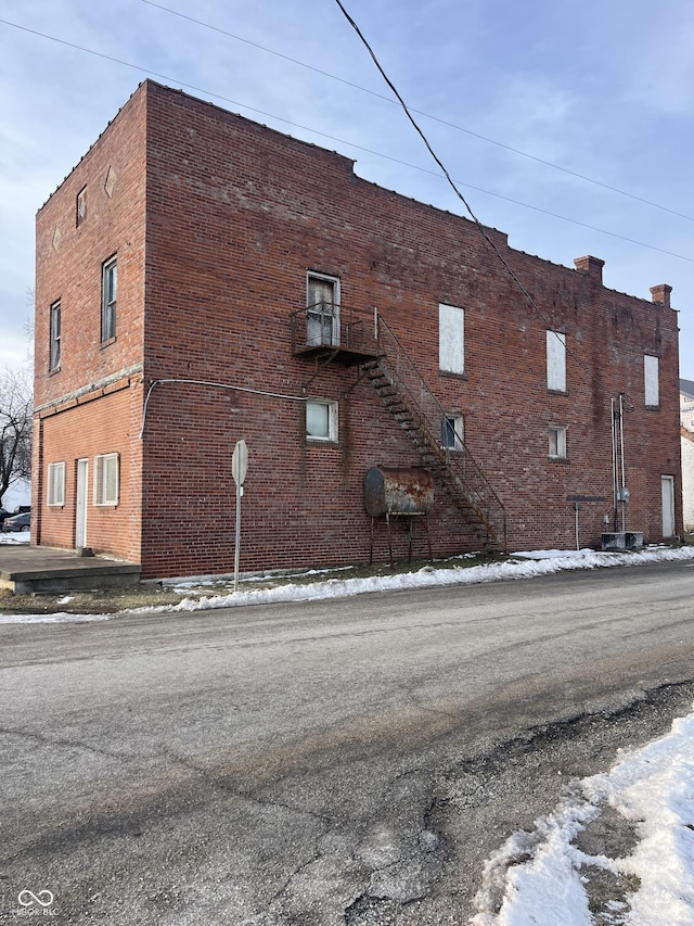 view of snow covered building