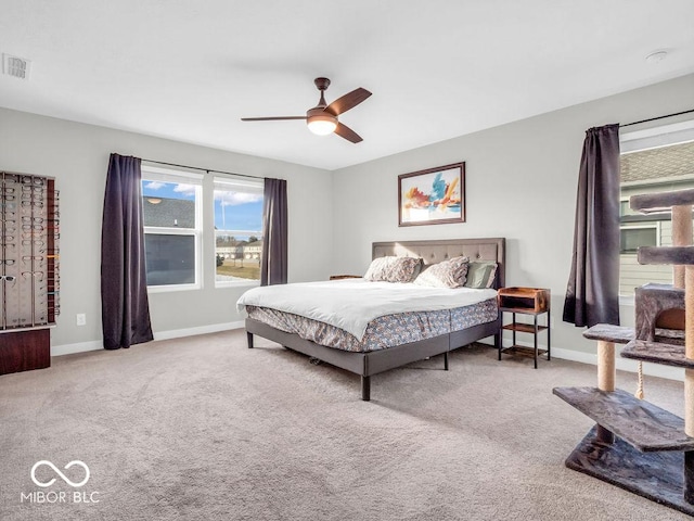 bedroom featuring ceiling fan and carpet flooring