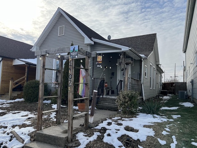 view of front of house featuring central air condition unit